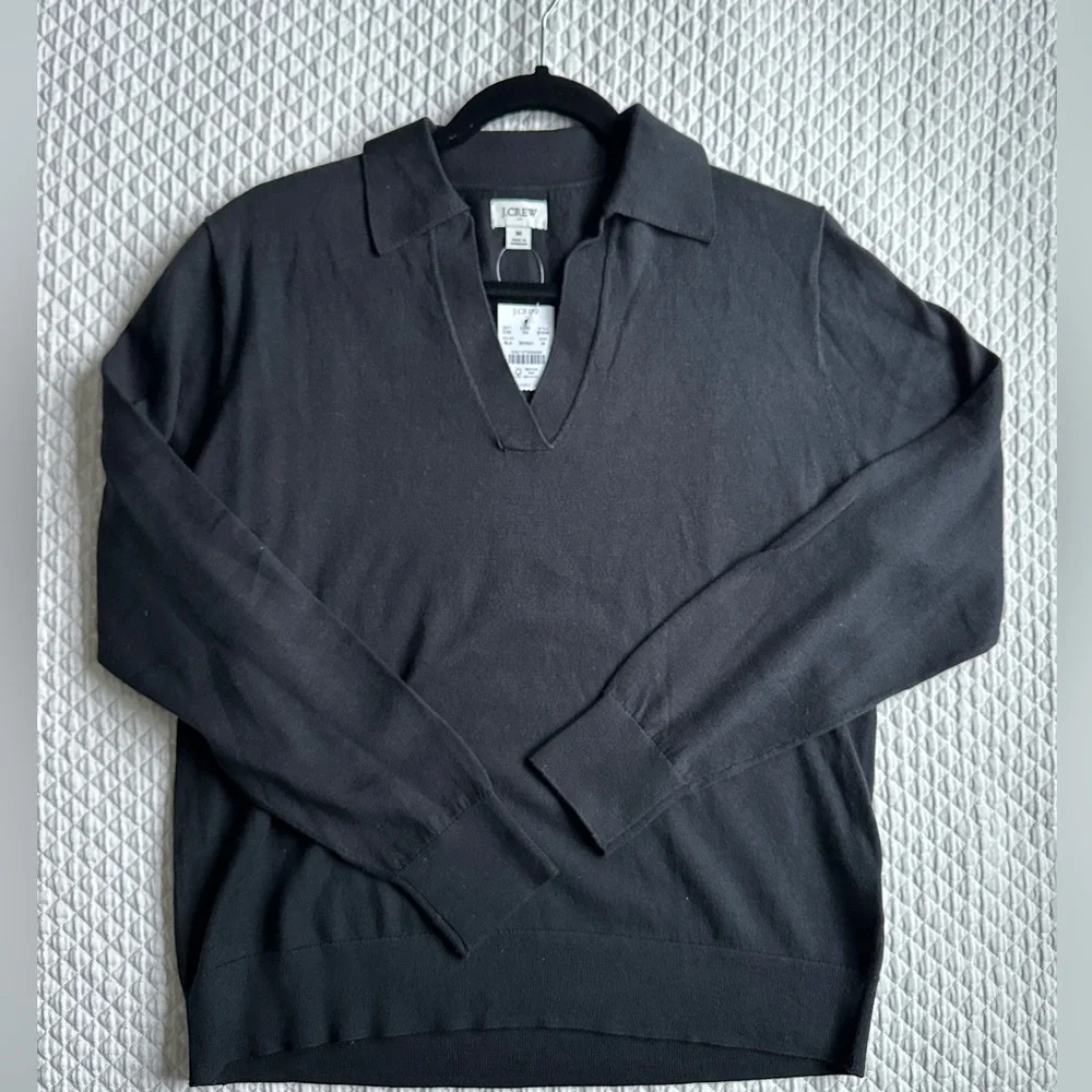NWT J. Crew cotton black v-neck collared sweater tee size Medium - Picture 8 of 9